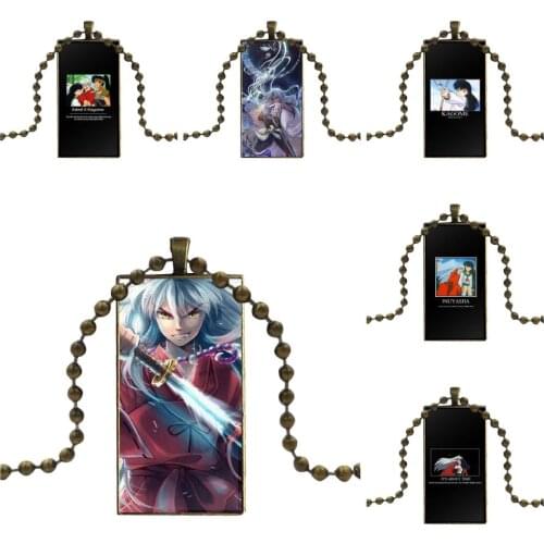 Inuyasha Anime For ValentineS Day Gift Vintage Jewelry Bronze Color Glass Cabochon Choker Pendant Long Rectangle Necklace