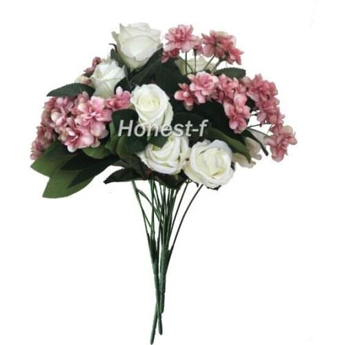 Artificial Multi-Coloured Rose Silk Flowers Bounquet Mixed Arrangement, Home Hotel Room Wedding Decoration(White And Pink)