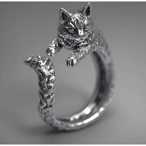 Vintage Punk Hip Hop Cat Opening Adjustable Ring For Men Women Fashion Jewelry Gift Motorbike Rings