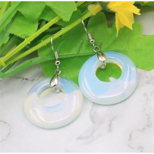 28MM Round White Moonstone Opal Drop Earrings Circular Ring Natural Stone Women Girl DIY Alloy Fashion Jewelry Making Design