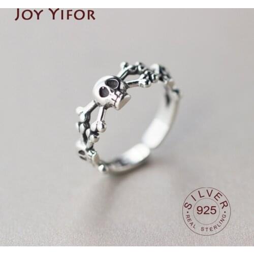 Vintage 925 Sterling Silver skull Rings for Women Fashion Trendy Jewelry Large Adjustable Antique Rings Anillos