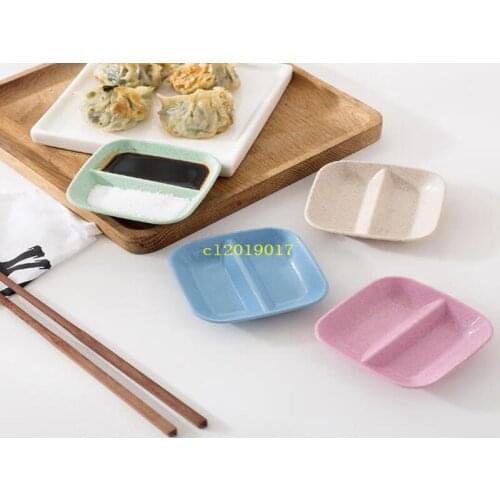 Wheat Straw Square Dessert & Beverages Plate Dish Solid Pink Beige Sushi Soy Sauce Candy Dried Fruit Plate 9*9cm