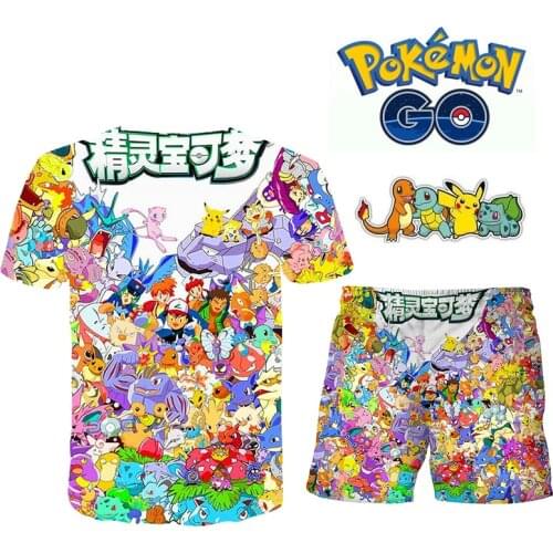 Pokemon Pikachu Summer Baby T-shirt Lovely Anime T-Shirts Suits Childrens Clothing Sets T-shirt Shorts Girls Boys Clothes Suits