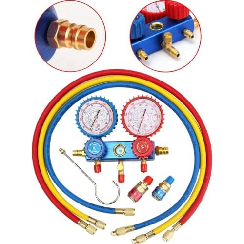 AC Manifold Gauge for R134A Refrigerant Charging Hose Quick Couplers Kit