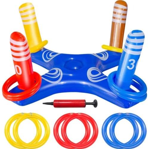 Inflatable Ring Toss Pool Game Toy Inflatable Ring Throwing Ferrule Floating Kids Outdoor Pool Beach Fun Summer Water Toy
