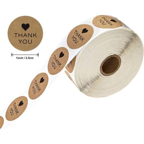 500pcs/roll cowhide stickers with “thank you” label red black love decoration Thumb pattern