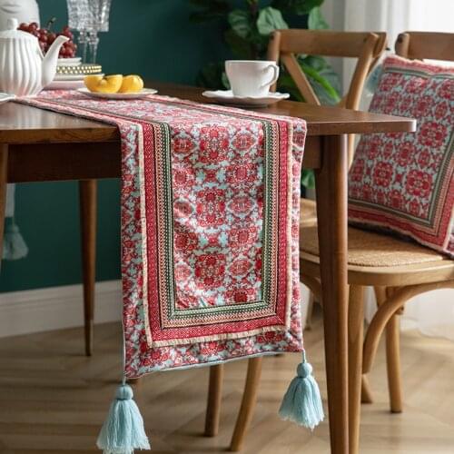 DUNXDECO Table Runner Joy Party Long Table Cover Fabric Nordic Red Flora Print Warm Home Decorating Fabric Tablecloth