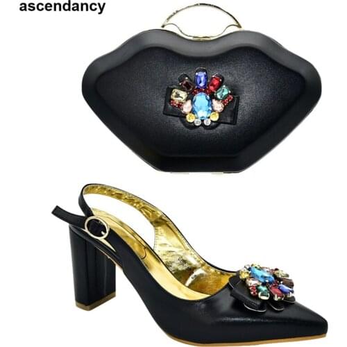 New Italian Shoe and Bag Set for Party In Women Ladies Sandals with Heels Buckle Strap Party Elegant Bag and Shoes Set Italy