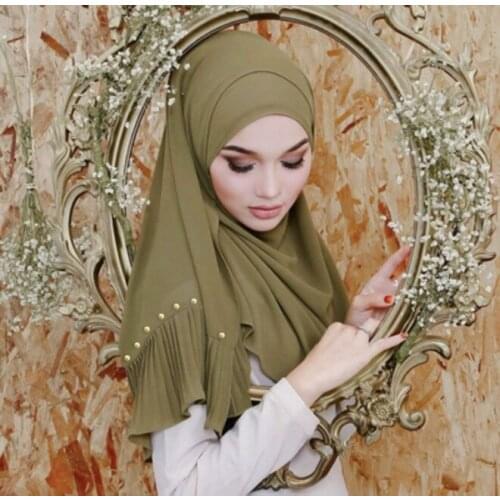 New Arrival beads Patchwork pleat bubble chiffon pearl Wrinkle shawls hijab drape stitching muslim scarves/scarf