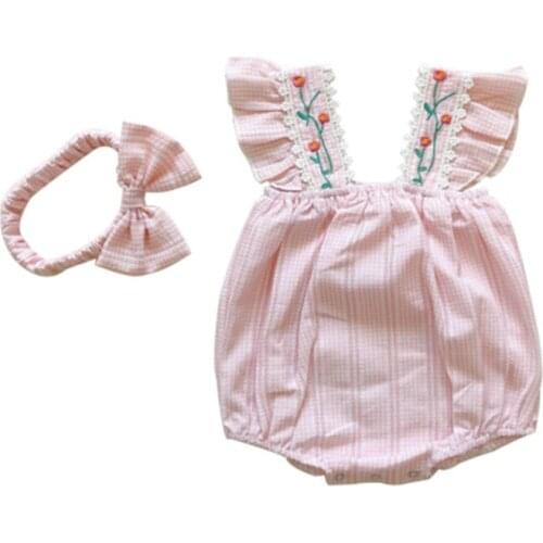 Toddler Baby Girl Clothes 2021 Summer New Sleeveless Plaid Embroidery Rompers Playsuits for Newborns Cotton Childrens Clothing