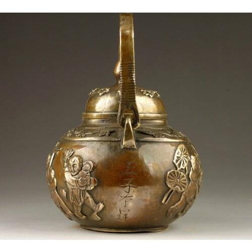 Crafts Arts Chinas rare handmade old copper five children playing the teapo copper real Brass