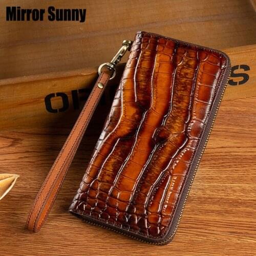 RFID Head Layer Cowhide Genuine Leather Clutch Bag Large Capacity Long Wallet For Men Women Retro Brushed Color Mobile Phone Bag