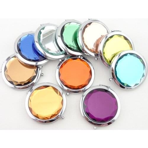 Luxury Crystal Makeup Mirror Portable Round Folded Compact Mirrors Gold Silver Pocket Mirror Making Up for Personalized Gift