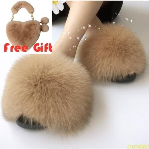 100% real fox fur slippers ladies fur slippers shoes cute fur flip flops ladies travel leather shoes love school bag set fashion