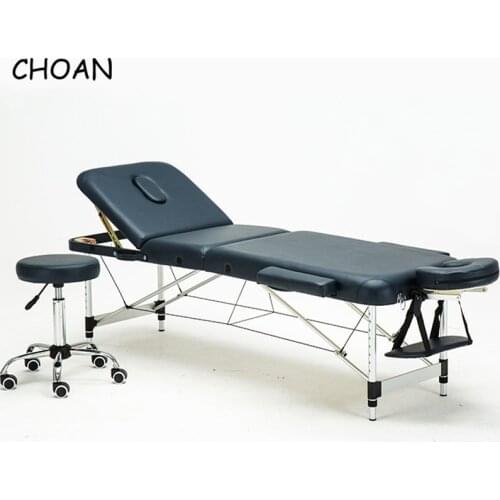 Foldable portable salon beauty salon SPA tattoo furniture aluminum alloy leather patio facial massage bed table with stool bag