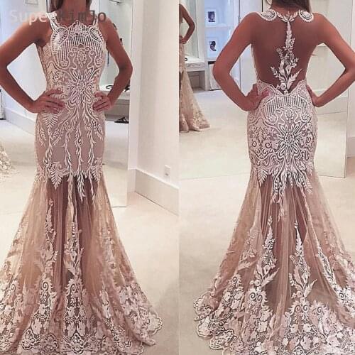 SuperKimJo Lace Applique Evening Dresses Long 2019 Dusty Pink Mermaid Sexy Formal Party Dresses Robe De Soiree