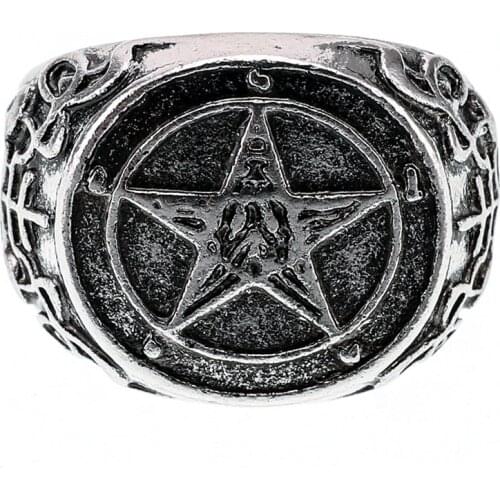 Unique Gothic Satan Pentagram Inverted Biker Skull Ring Men Devil Satan Baphomet Jewelry Gift Size 7-14