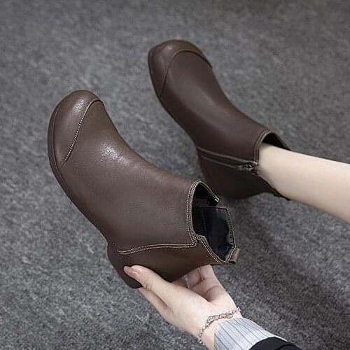 Women Boots Round Toe Zipper Ankle Boots Ladies Flat Booties Winter Footwear Solid Color Fashion Comfort Winter Boots Plus Size