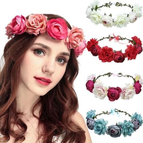 Camellia Flower Wreath Crown Festival Headband Women Hair Accessories Girl Photo Accessories Wreaths Travel Simulation Flowers