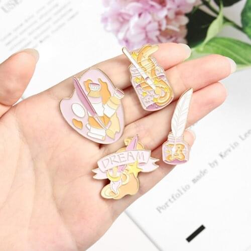 Dream painter Jewelry Badge paint brush Pigment Palette Clock Feather pen Creative Enamel Lapel Pin Brooch gift for artists