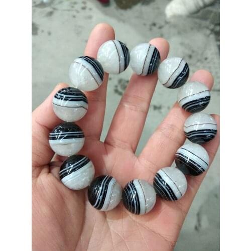 18mm Nature Vein Gemstone Mystical Thread Bead Bangle Amulet Dzi Bead Bracelet Rosary Mala