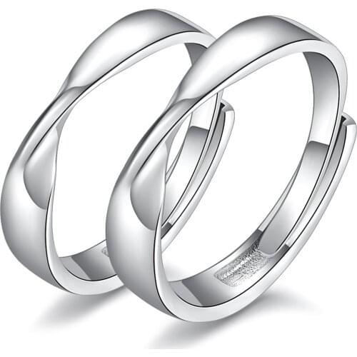 2pcs/set Twist Ring Endless Twist Knot Promise Ring, His and Her Couple Wedding Rings In Sterling