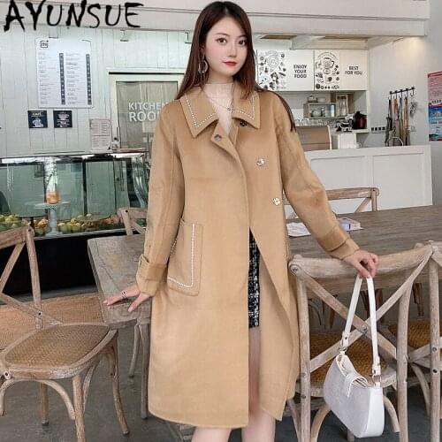 2020 Winter 100% Wool Coat Long Fashion Coat Women Autumn Korean Style Elegant Ladies Coats and Jackets Womens Clothing WPY1311