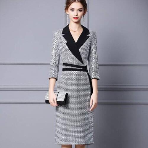 2021 Early Autumn New Dress Fashion Design Sequins High Quality Luxury Women Office Lady Dresses