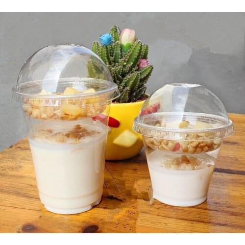 50pcs High quality disposable yogurt plastic cup 9oz 12oz cold drink milk tea pudding ice cream fruit oatmeal cup with covers