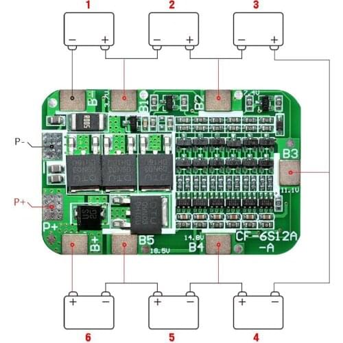 6S 15A 24V PCB BMS Protection Board For 6 Pack 18650 Li-ion Lithium Battery Cell Module 50*32mm