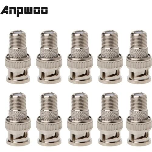 Anpwoo 10Pcs/Set BNC Male Plug To F Female Jack Coax Connector Adapter For CCTV Camera