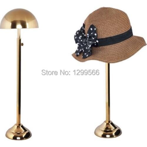 Free shipping high grade Titanium gold Stainless Steel Hat display stand cap showing stand Metal Hat Display holder rack