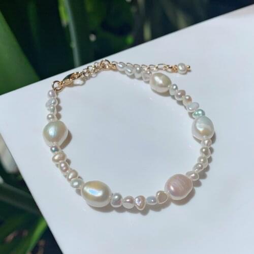 Real Natural Freshwater Pearl Bracelets for Women White Irregular Baroque Pearl Beaded Strand Bracelets Wedding JewelryParty