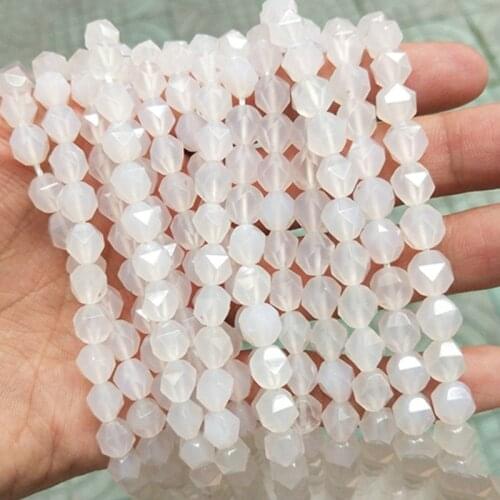 6-10mm Natural Round Faceted White Agates beads For Jewelry Making Beads Bracelets 15inch Needlework DIY Beads Trinket