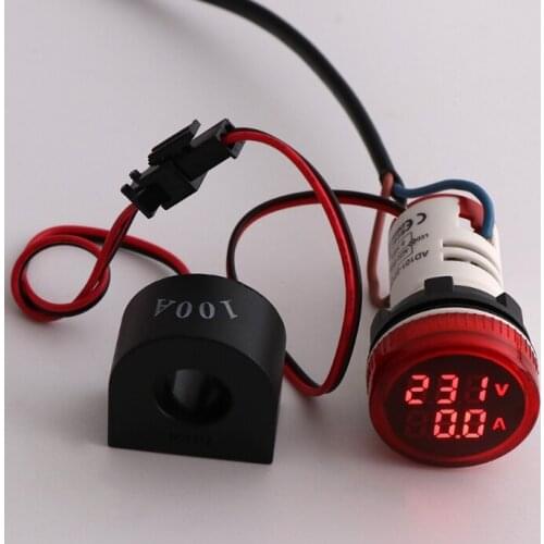 Digital Voltmeter Ammeter 22mm Round AC 50-500V 0-100A Voltage Volt Amp Monitor