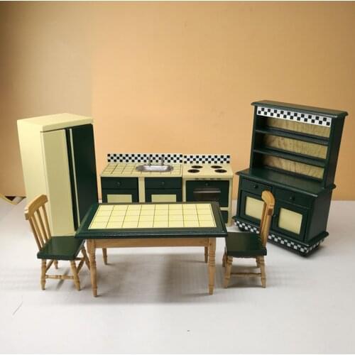 Mini Wooden 7pcs Dollhouse Furniture Model Kit 1/12 Refrigerator Accessories