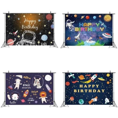 Outer Space Theme Backdrop For Kids Birthday Space Party Planet Cake Table Decor Galaxy Astronaut to The Moon Photo Background