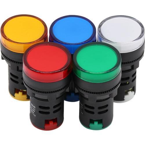 22mm Panel Mount Signal Power Led Indicator Light Blue Green Red White Yellow Pilot Lamp AC DC 12V 24V 220V Signal Warning Lamp