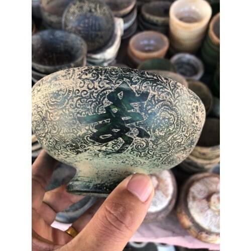 Chinas old jade bowl carved in ancient writing Chinese characters in relief