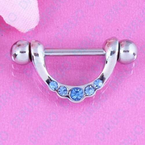 Nipple ring body piercing jewelry Blue Crystal Nickel-free 14G 316L surgical steel pair
