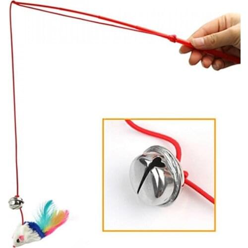 Pet Cat Bell The Dangle Faux Mouse Feather Rod Roped Funny Playing Toy Creative Fishing Rod Game Wand Feather Stick Toy For Cat