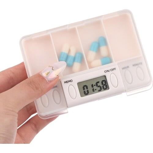 4 Grid Electronic Timing Reminder Medicine Boxes Alarm Timer Pills Organizer Pill Drug Container Pill Box Medicine Storage Box