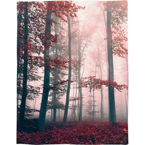 Red Mysterious Forest Throw Blanket Portable Soft Bedspread Microfiber Flannel Blankets for Beds