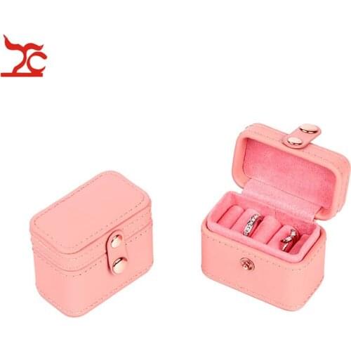 Fashion Pink Leather Ring Jewelry Travel Case Lovely Girl Ring Earring Pendant Storage Cosmetic Birthday Party Festival Gift Bag