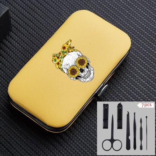 Fashion Skull Portable 7pcs Manicure Nail Clipper Sets Travel Stainless Steel Trimmer Clippers Cutter Scissors Accessories Tools