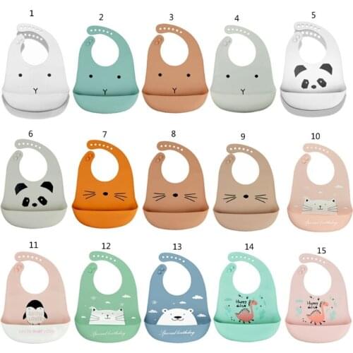 P31B Cartoon Waterproof Silicone Baby Bibs Adjustable Toddler Feeding Food Catcher