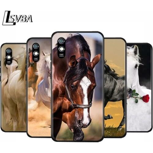 Anti-Fall Soft Black Cover Running Horse Animal For Xiaomi Redmi 10X 5G 9C 9A 9 K20 8A 8 7A 7 S2 6A 6 Matte Phone Case