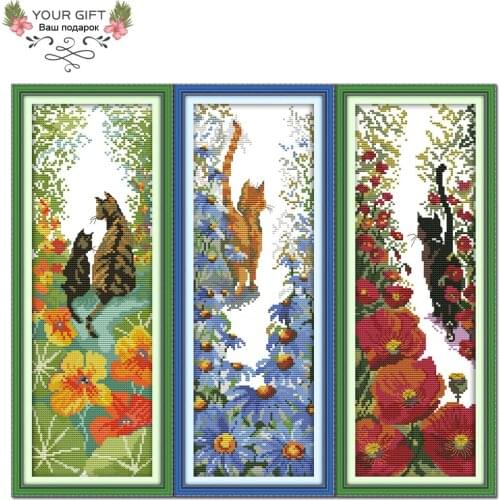 Joy Sunday D387(1)D388(2)D389(3) Free Shipping Follow Me(1)(2)(3) Cat Series Needlepoint Home Decor Cross Stitch Kits