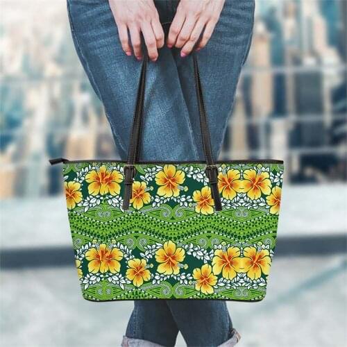FORUDESIGNS New Fashion Polynesian Hibiscus Pattern Print Luxury Women Casual Shoulder Bag Female Leather Totes Bag Sac A Main