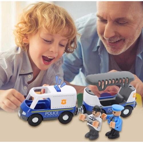 New Wooden Railway Track Police Car Magnetic Train Diecast Car Compatible With Cartoon Character Rail Car Wooden Train Track Toy